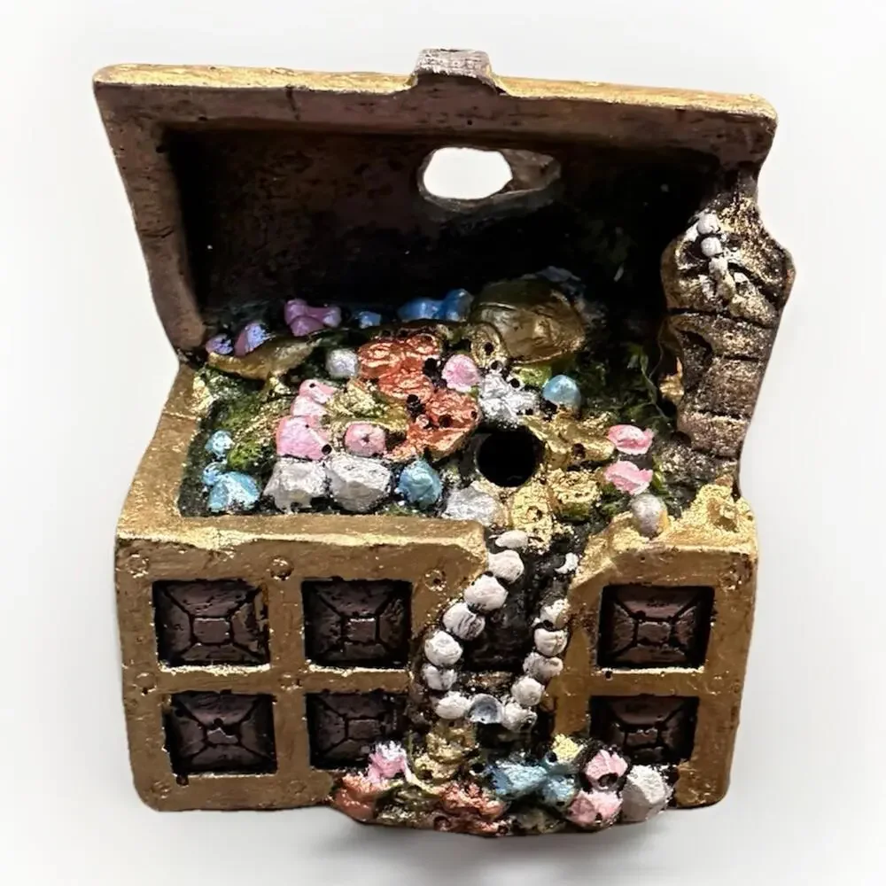 Tank Aquarium Sparkling Treasure Chest w/ Multicolored Jewels Decoration